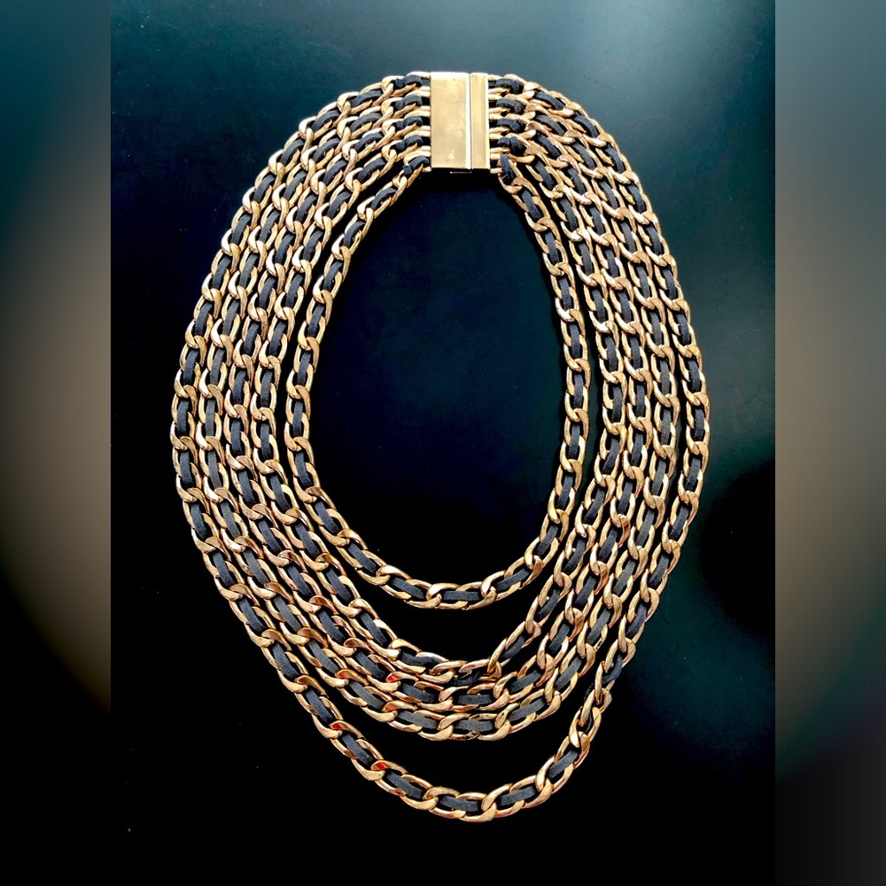 vintage Aldo 80s Y2K heavy 5 multi gold chains grey suede statement necklace